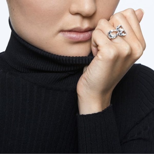Millenia Cocktail Ring Kristalle im Tropfenschliff, Weiß, Rhodiniert – Bild 2