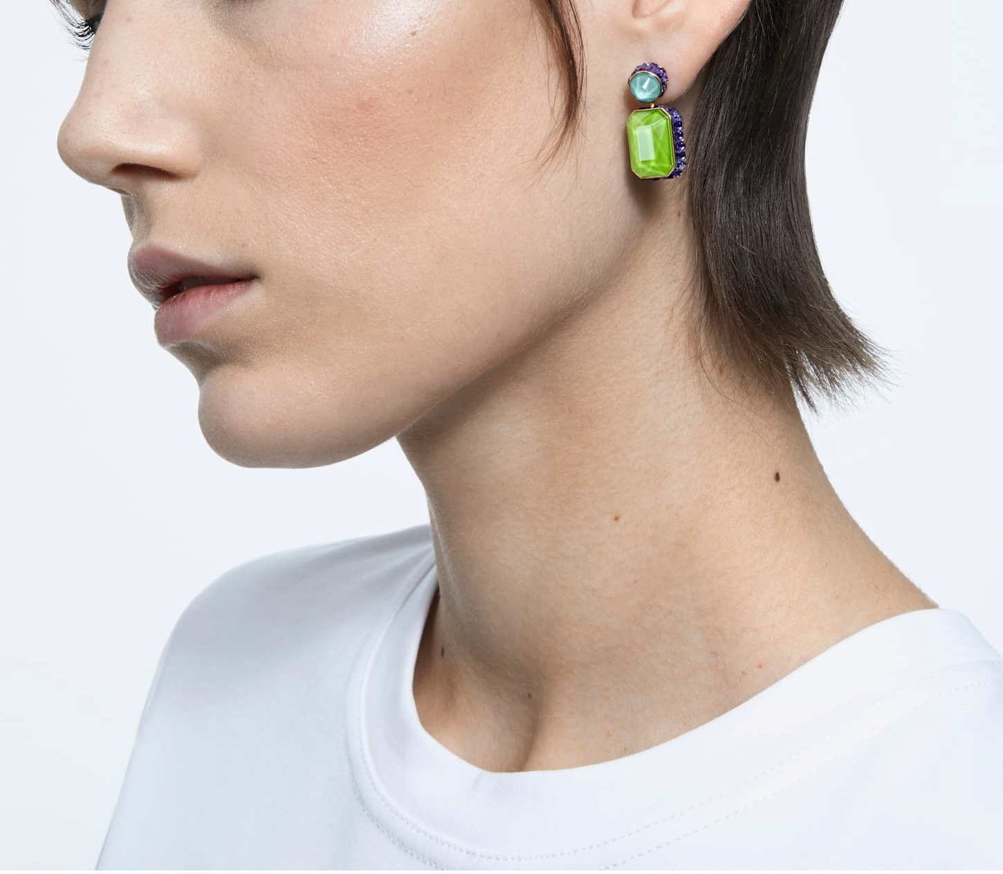 Swarovski Orbita Drop-Ohrhänger Asymmetrisch, Oktagon-Schliff, Mehrfarbig, Goldlegierungsschicht 5600519 – Bild 2