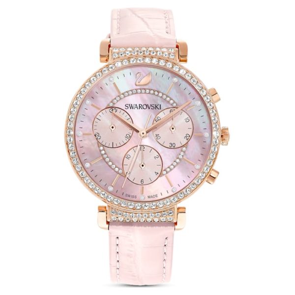 Swarovski Passage Chrono Uhr Lederarmband, Rosa, Roségoldfarbenes Finish 5580352