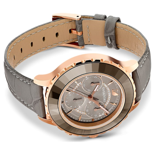Swarovski Octea Lux Chrono Uhr Lederarmband, Grau, Roségoldfarbenes Finish 5452495 – Bild 4