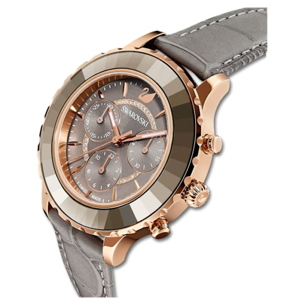 Swarovski Octea Lux Chrono Uhr Lederarmband, Grau, Roségoldfarbenes Finish 5452495 – Bild 3