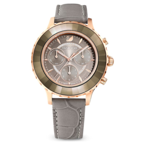 Swarovski Octea Lux Chrono Uhr Lederarmband, Grau, Roségoldfarbenes Finish 5452495