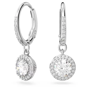 Swarovski Constella Drop-Ohrhänger Rundschliff, Pavé, Weiß, Rhodiniert 5636270