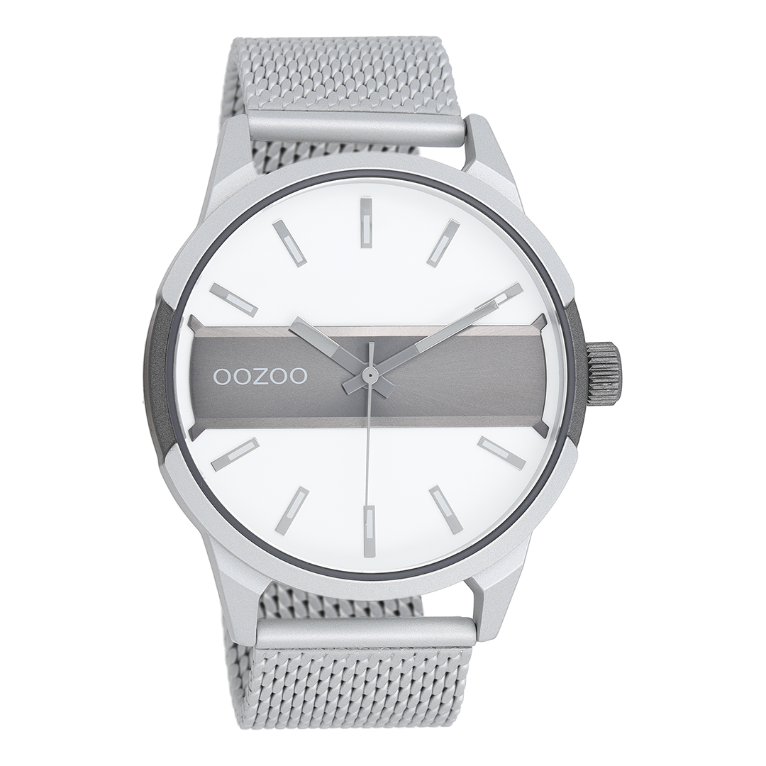OOZOO Timepieces - Herren - Mesh-Armband - Silber/Weiß C11105