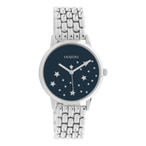 OOZOO Timepieces - Damen - Edelstahl-Glieder-Armband - Silber/Dunkelblau C11026