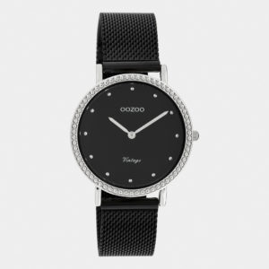 OOZOO Vintage - Damen - Edelstahl-Mesh-Armband – Schwarz/Silber C20057