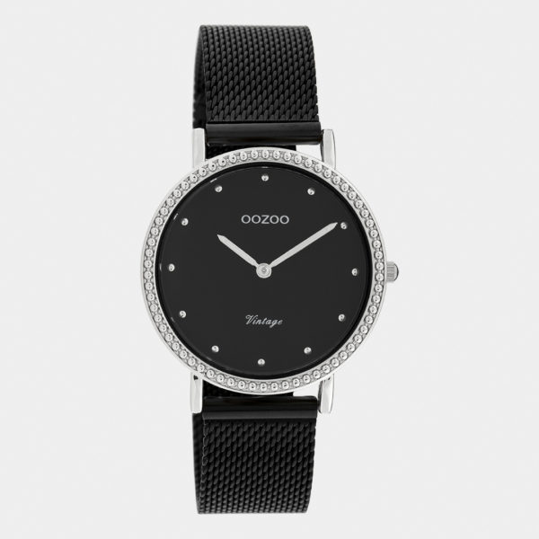 OOZOO Vintage - Damen - Edelstahl-Mesh-Armband – Schwarz/Silber C20057