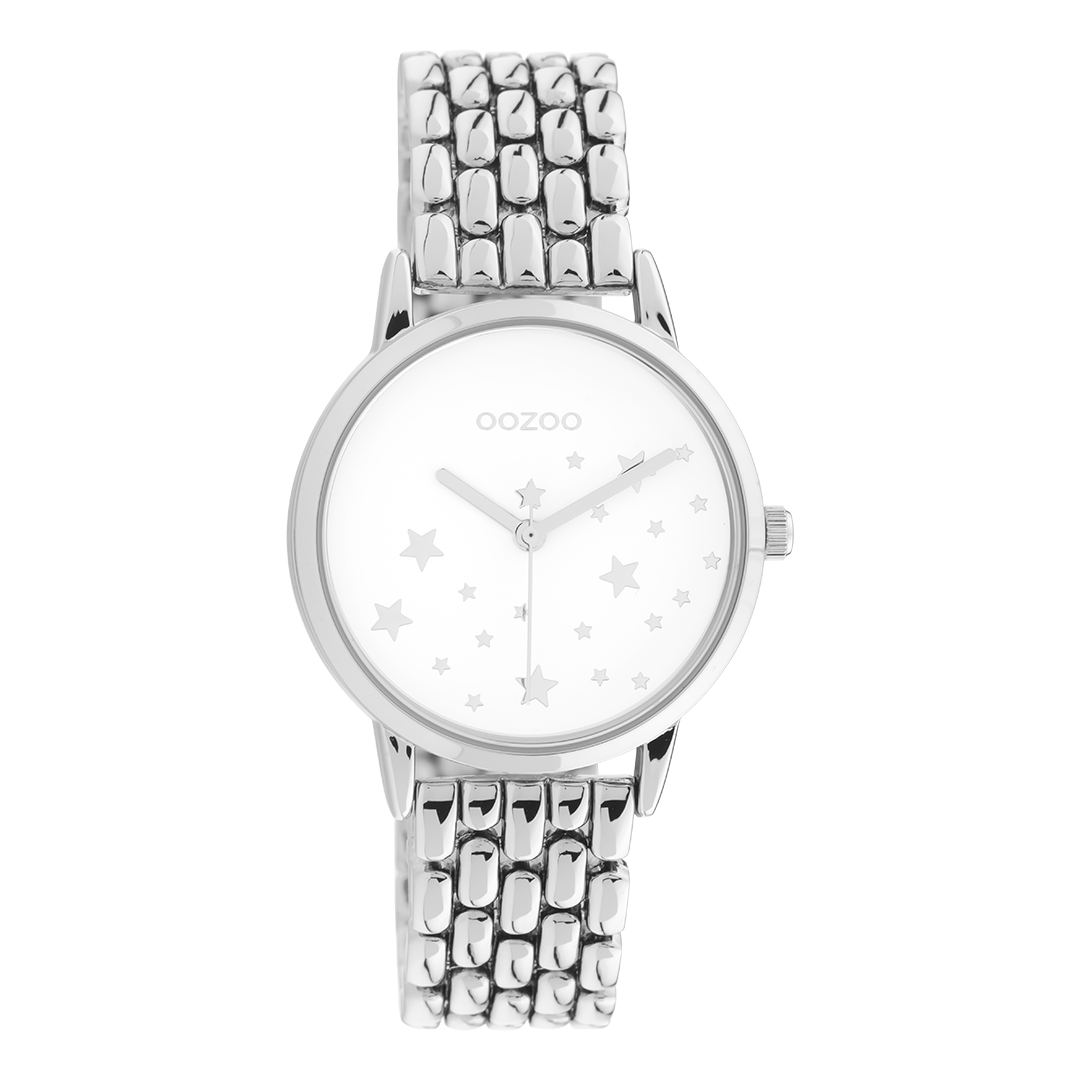 OOZOO Timepieces - Damen - Edelstahl-Glieder-Armband - Silber/Weiß C11025