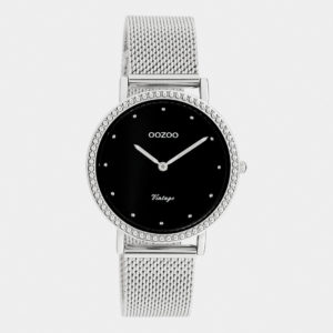 OOZOO Vintage - Damen - Edelstahl-Mesh-Armband – Silber/Schwarz C20052