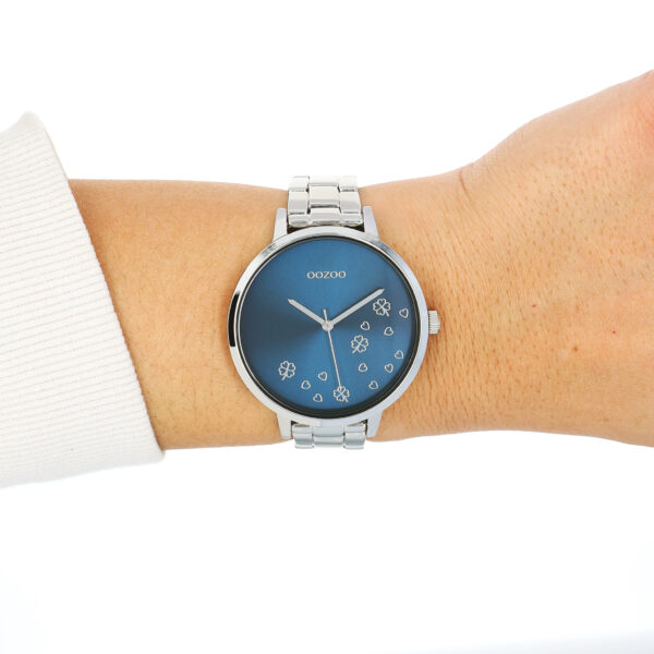 OOZOO Timepieces -Damen-Edelstahl-Glieder-Armband-Silber/Blau C11121 – Bild 2