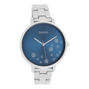 OOZOO Timepieces -Damen-Edelstahl-Glieder-Armband-Silber/Blau C11121