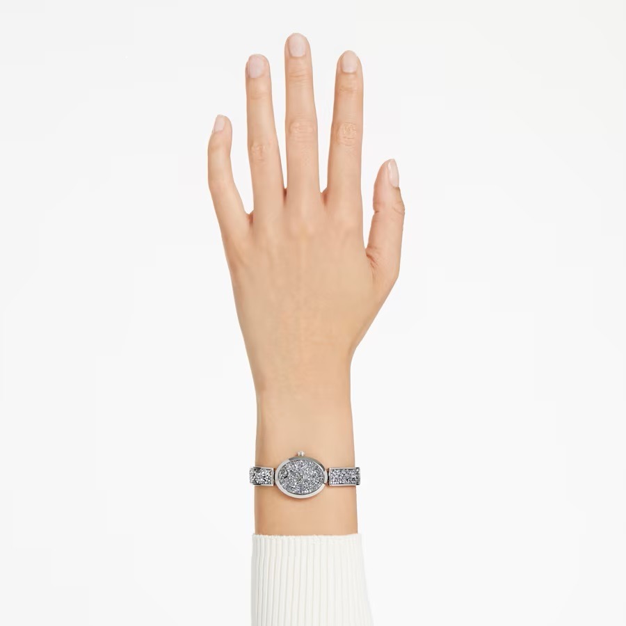 Swarovski Cocktail Uhr Voll-Pavé, Metallarmband, Silberfarben 