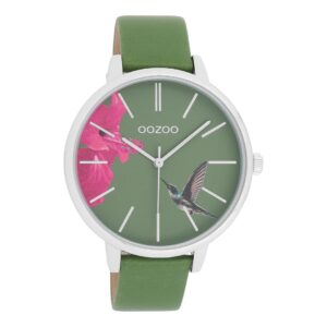 OOZOO Uhr mit grünem Lederarmband C11065